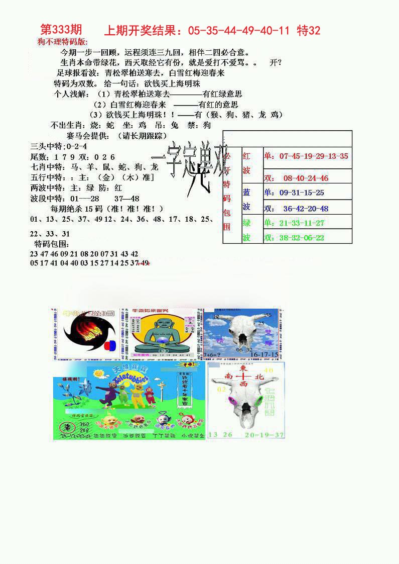 2024333期狗不理特码报