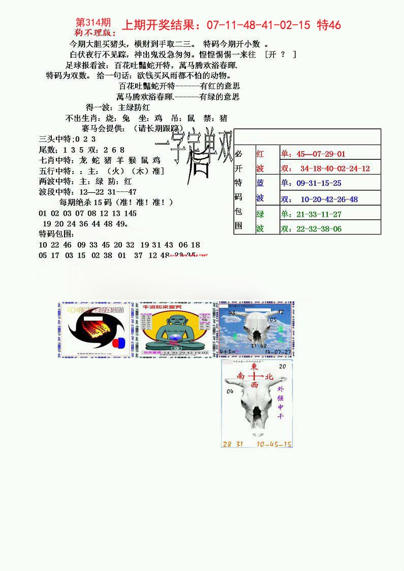 2024314期狗不理特码报
