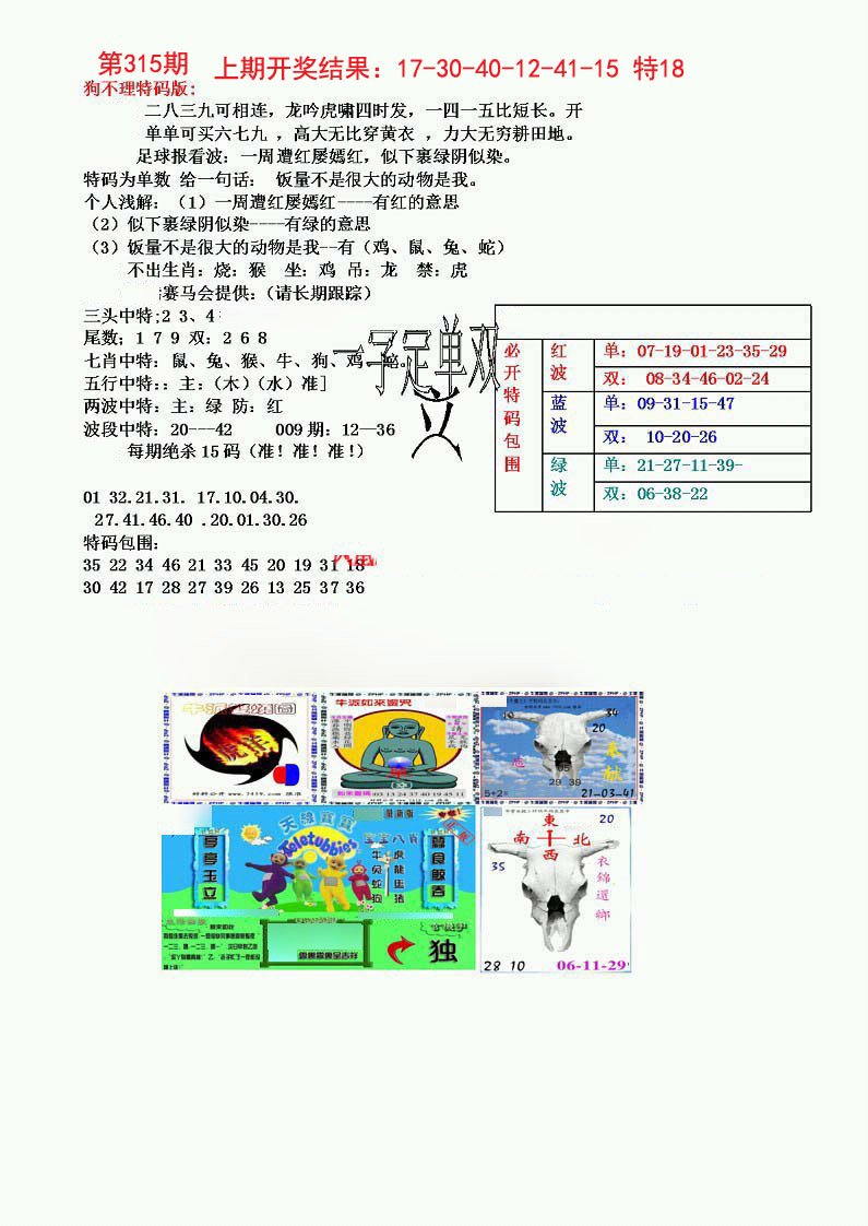 2024315期狗不理特码报