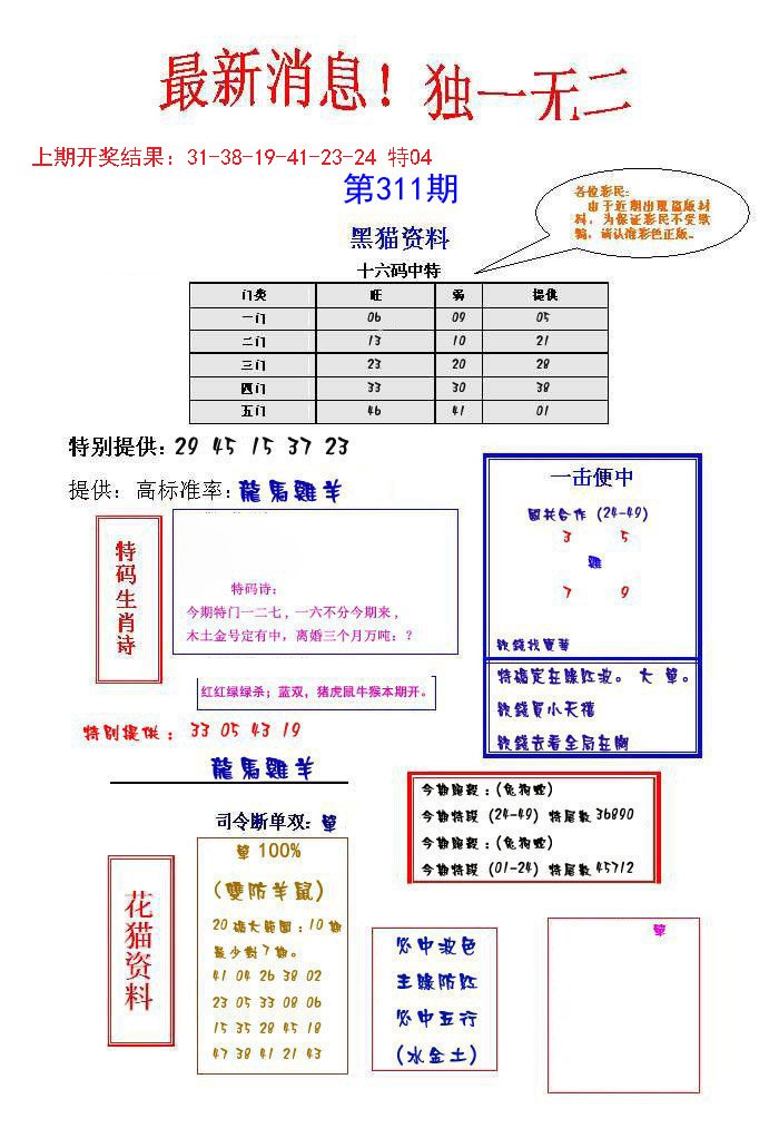 2024311期独一无二