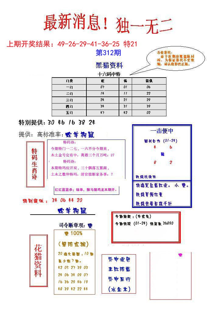 2024312期独一无二
