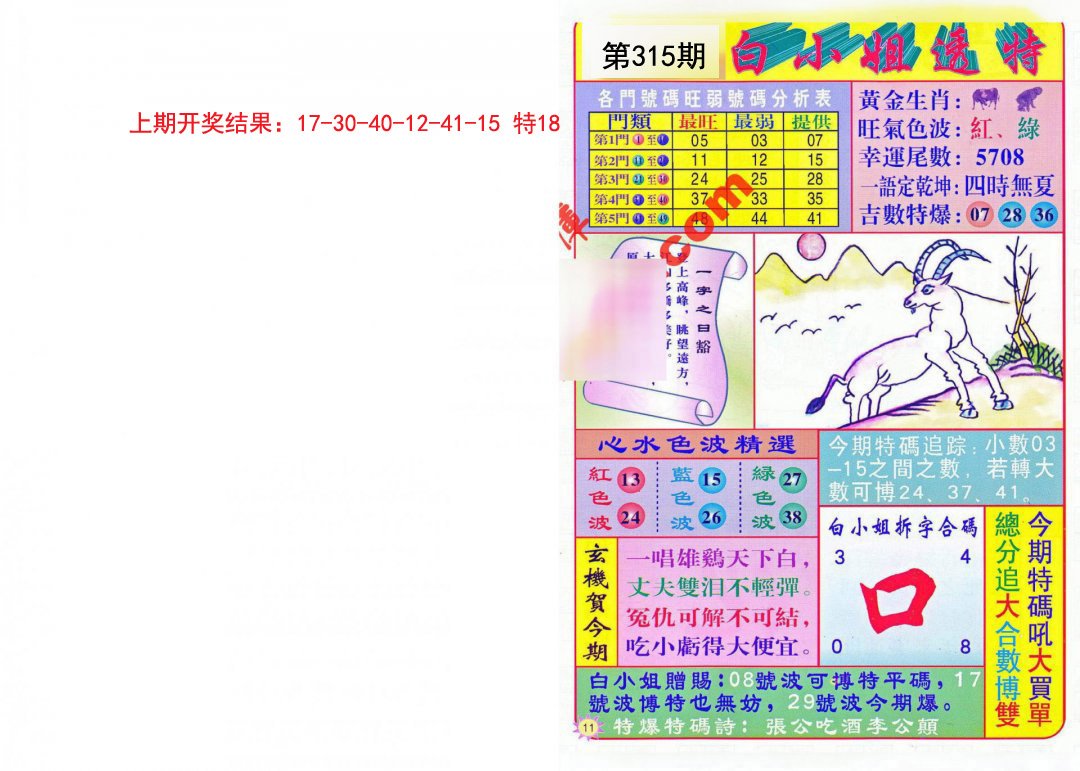 2024315期白小姐透特