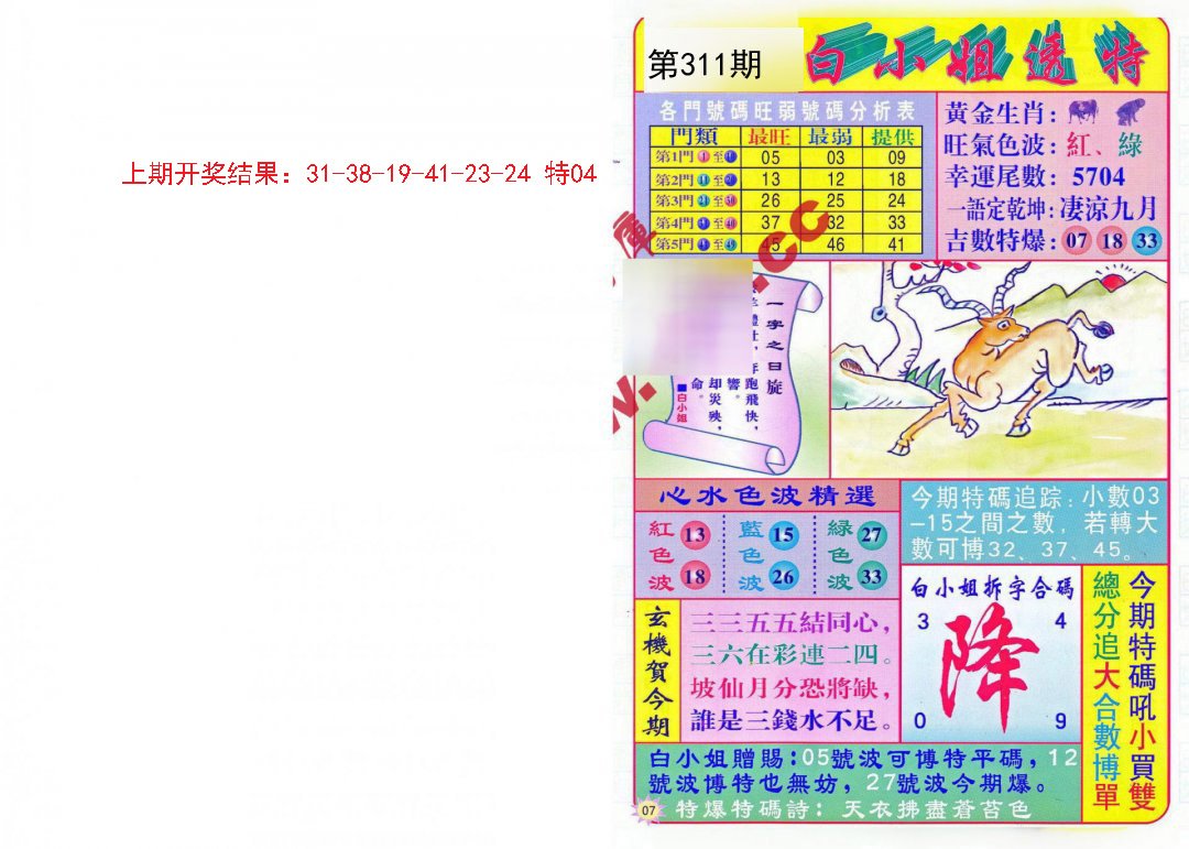 2024311期白小姐透特