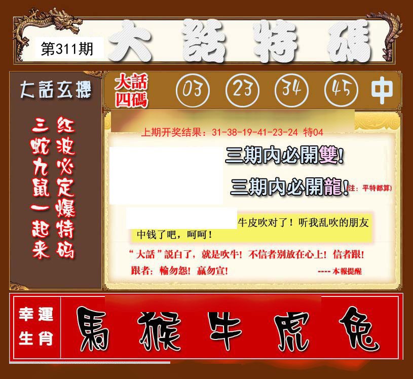 2024311期大话特码