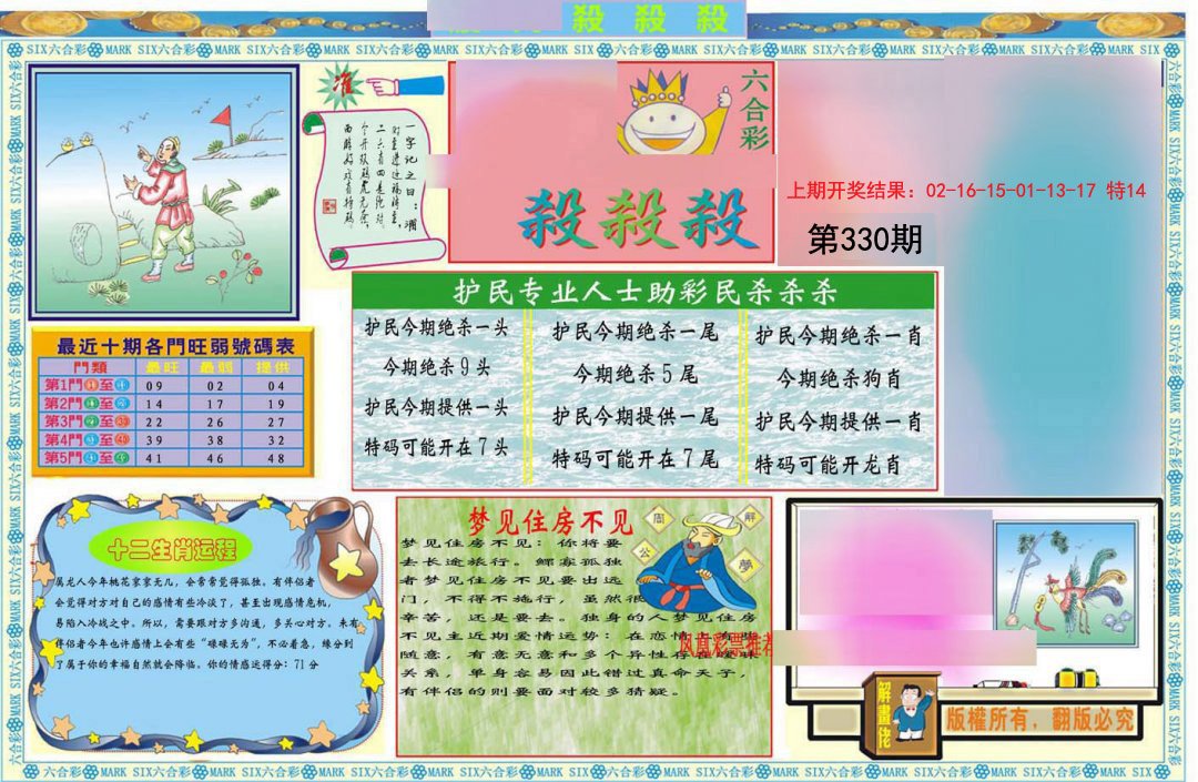 2024330期九龍杀杀杀A(推荐)