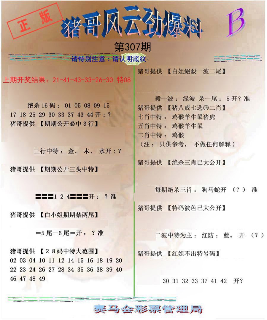2024307期猪哥风云劲爆料B