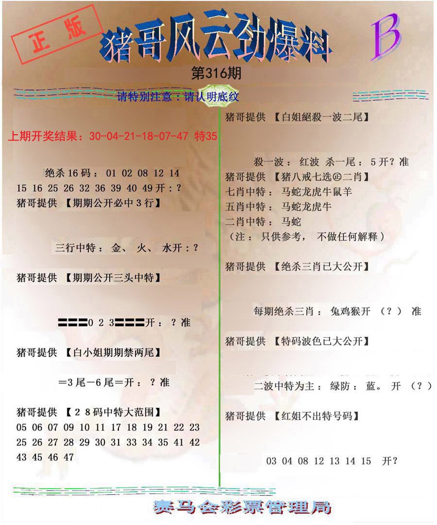 2024316期猪哥风云劲爆料B