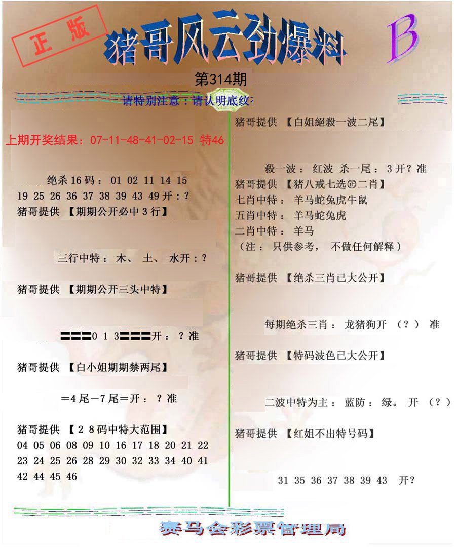 2024314期猪哥风云劲爆料B