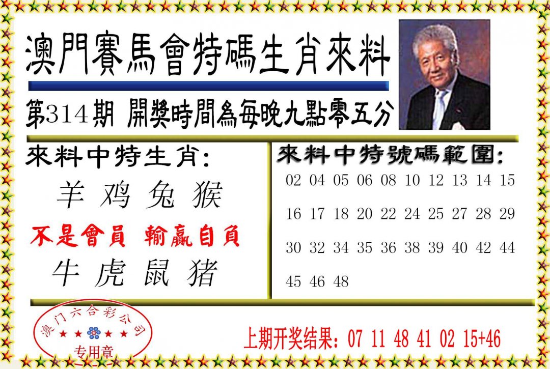 2024314期特码生肖来料