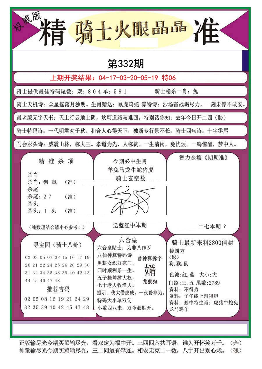 2024332期骑士火眼晶晶a