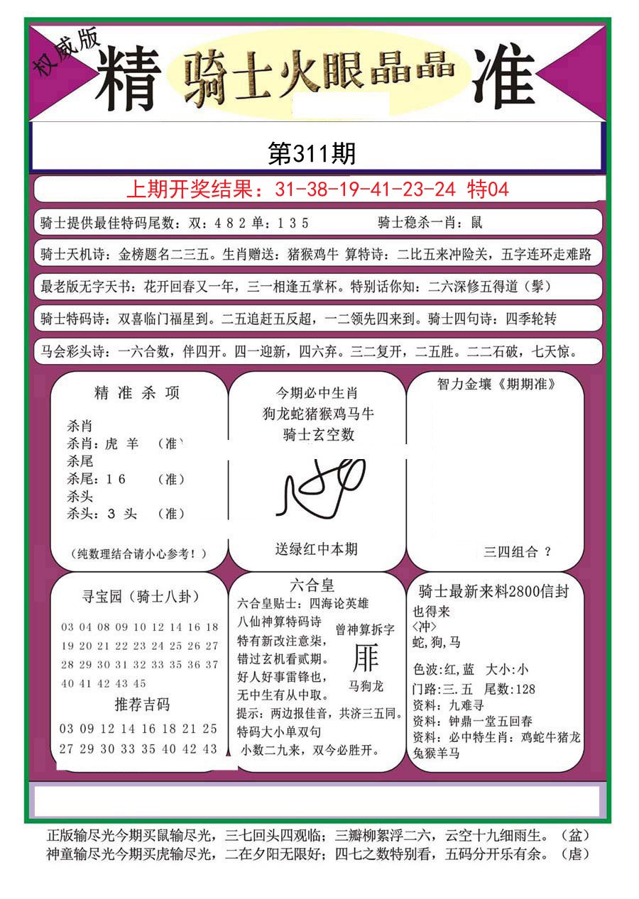 2024311期骑士火眼晶晶a