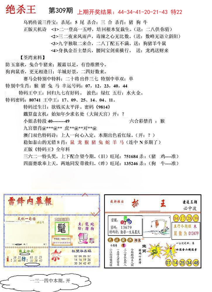 2024309期蓝天报(绝杀王)