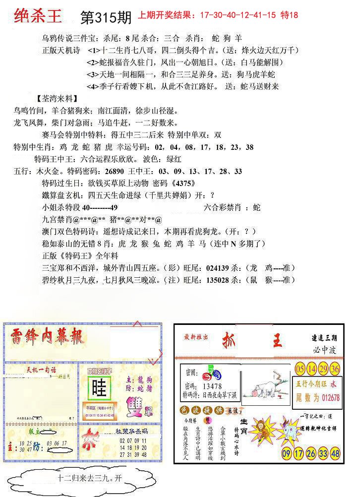 2024315期蓝天报(绝杀王)