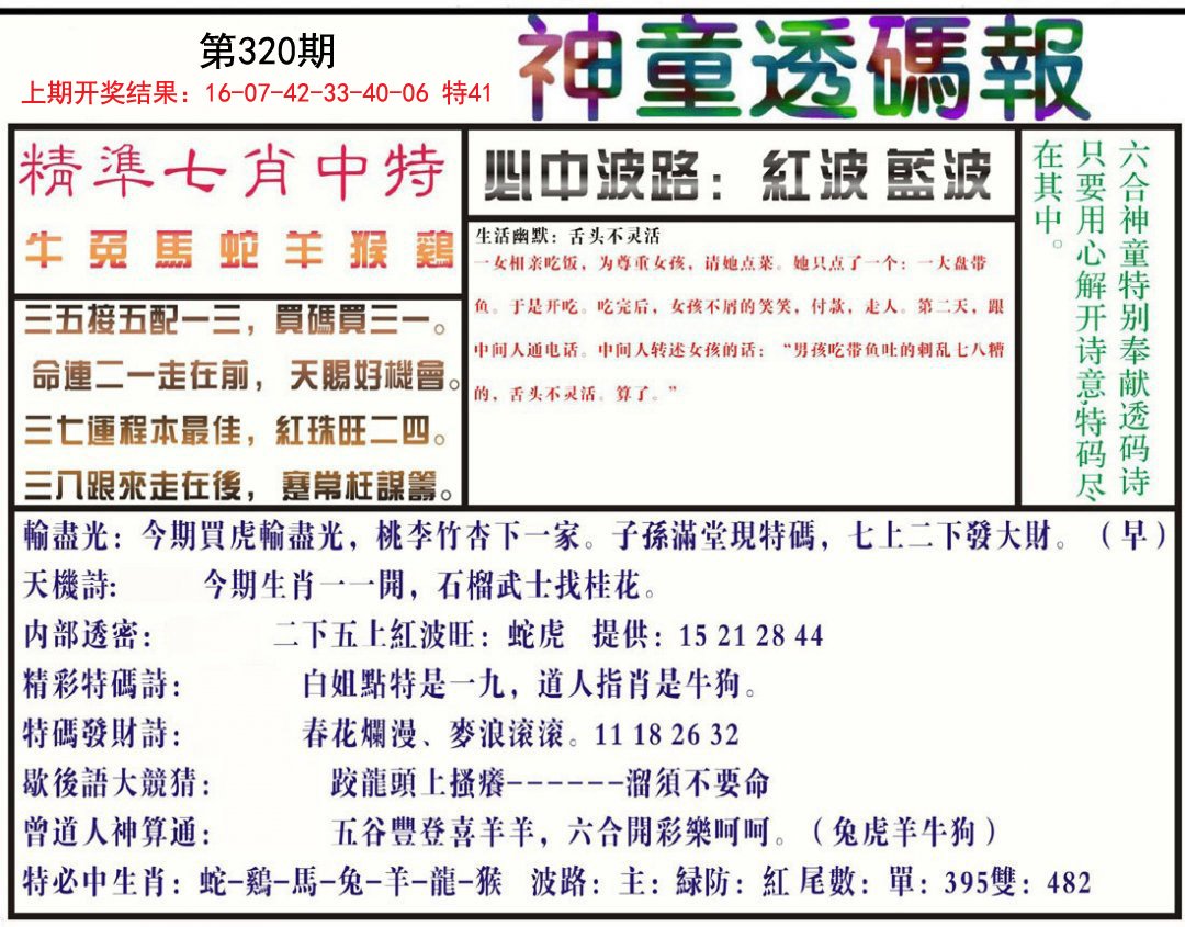 2024320期神童透码报