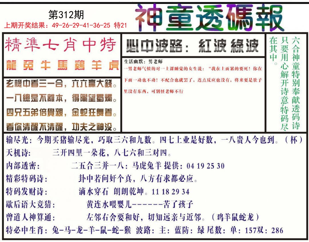 2024312期神童透码报