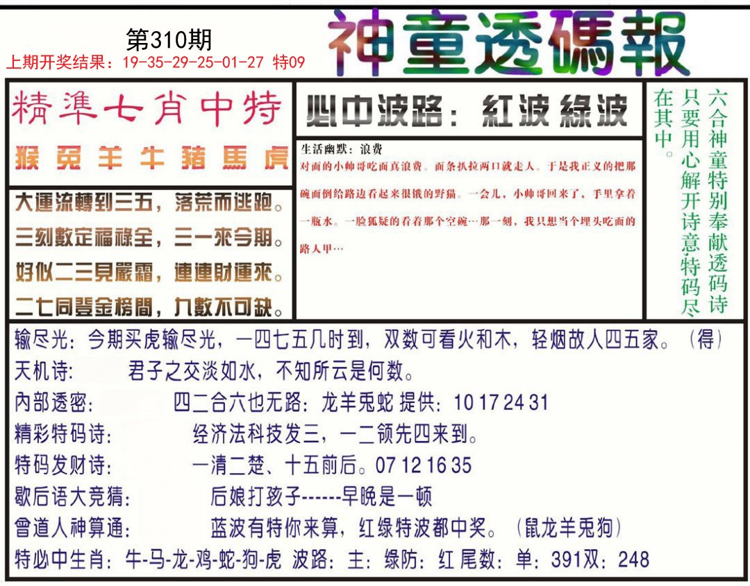 2024310期神童透码报