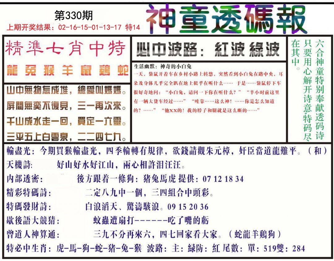 2024330期神童透码报