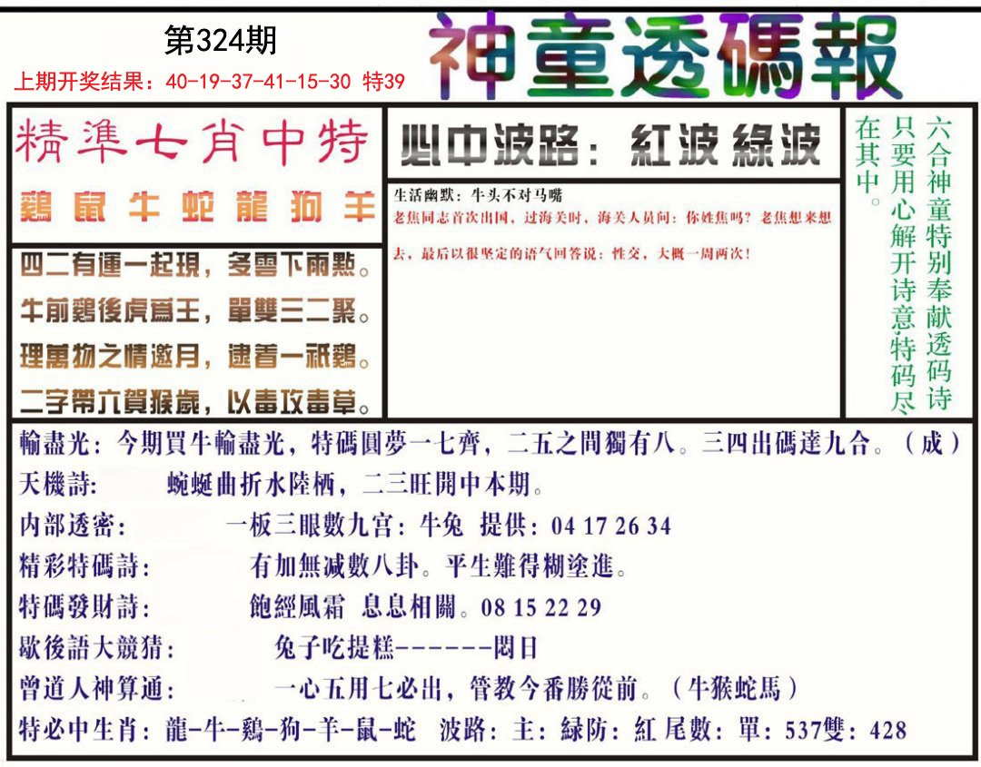 2024324期神童透码报