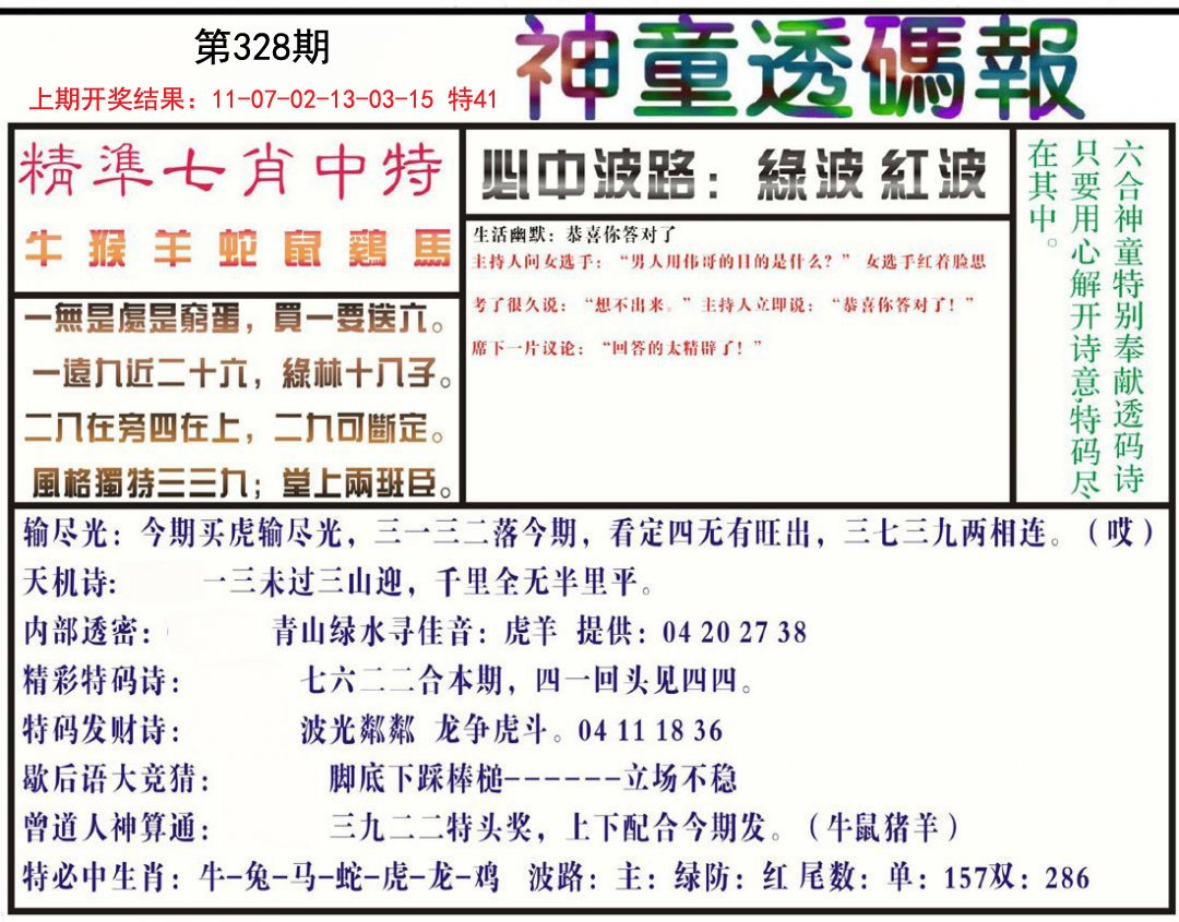 2024328期神童透码报