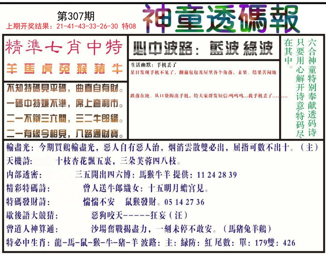 2024307期神童透码报