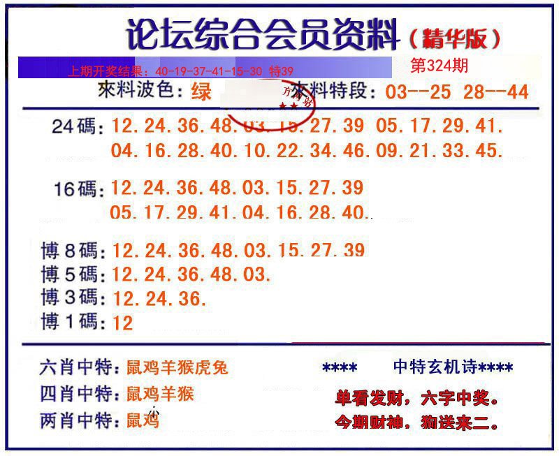 2024324期综合会员资料