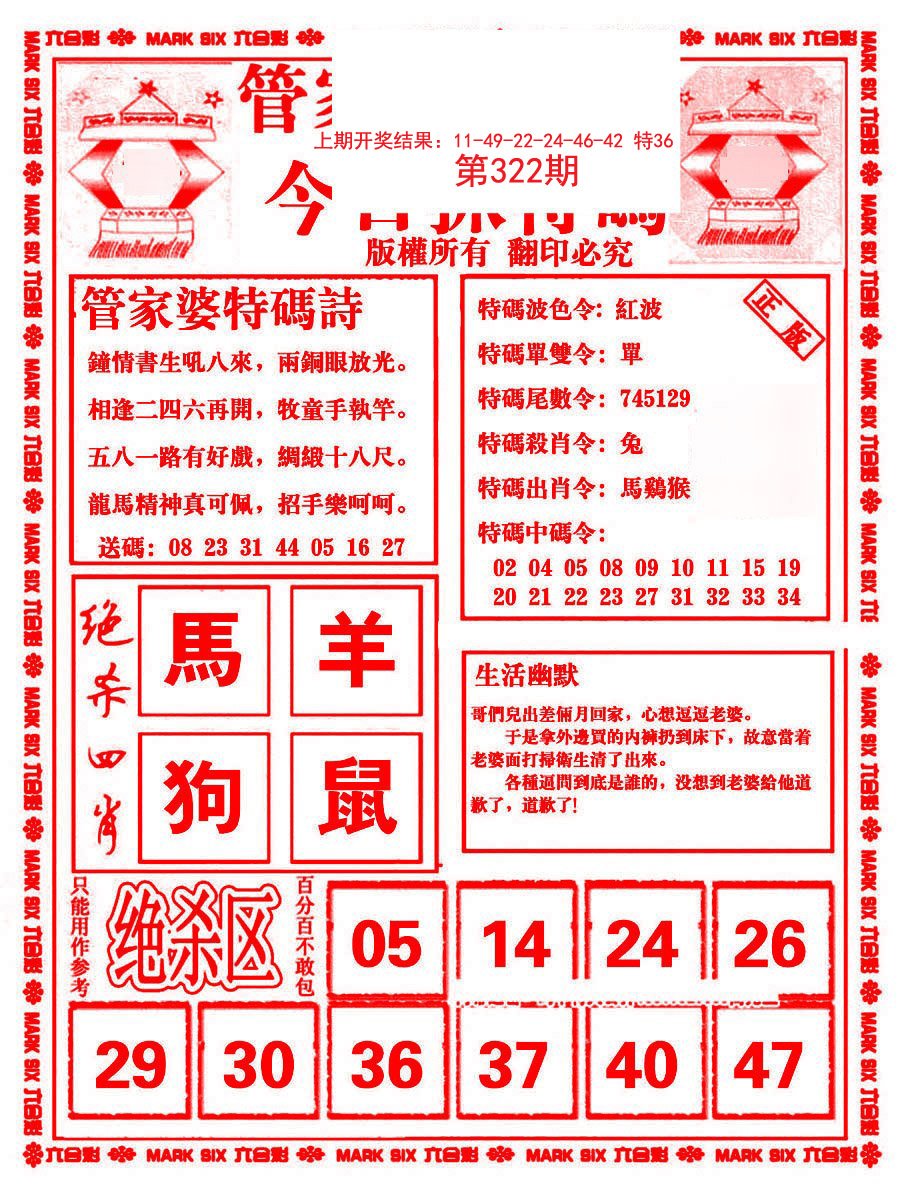 2024322期管家婆抓特码B