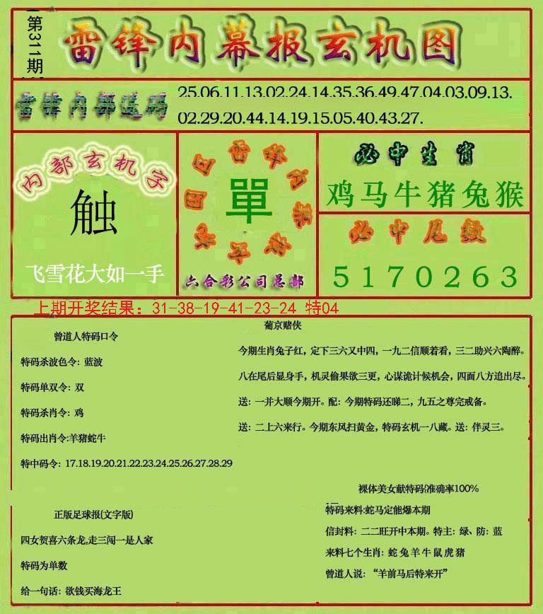 2024311期雷锋玄机报