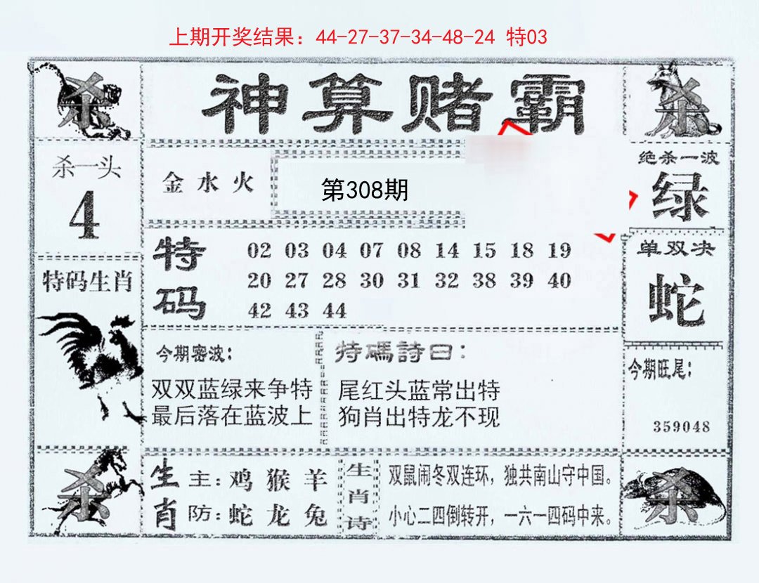 2024308期神算赌霸