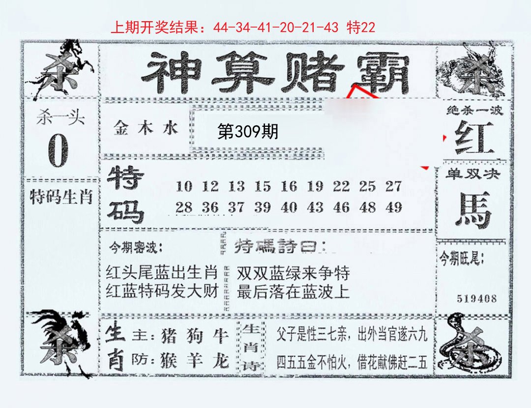 2024309期神算赌霸