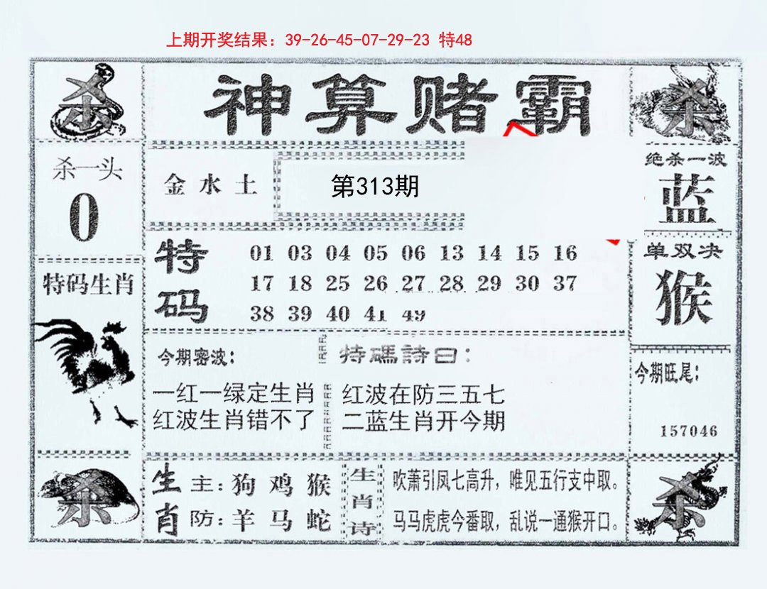 2024313期神算赌霸