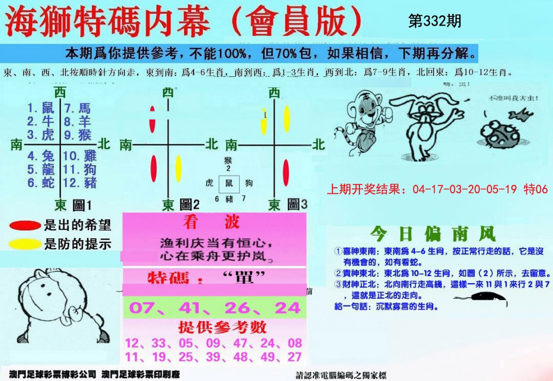2024332期另版海狮特码内幕报