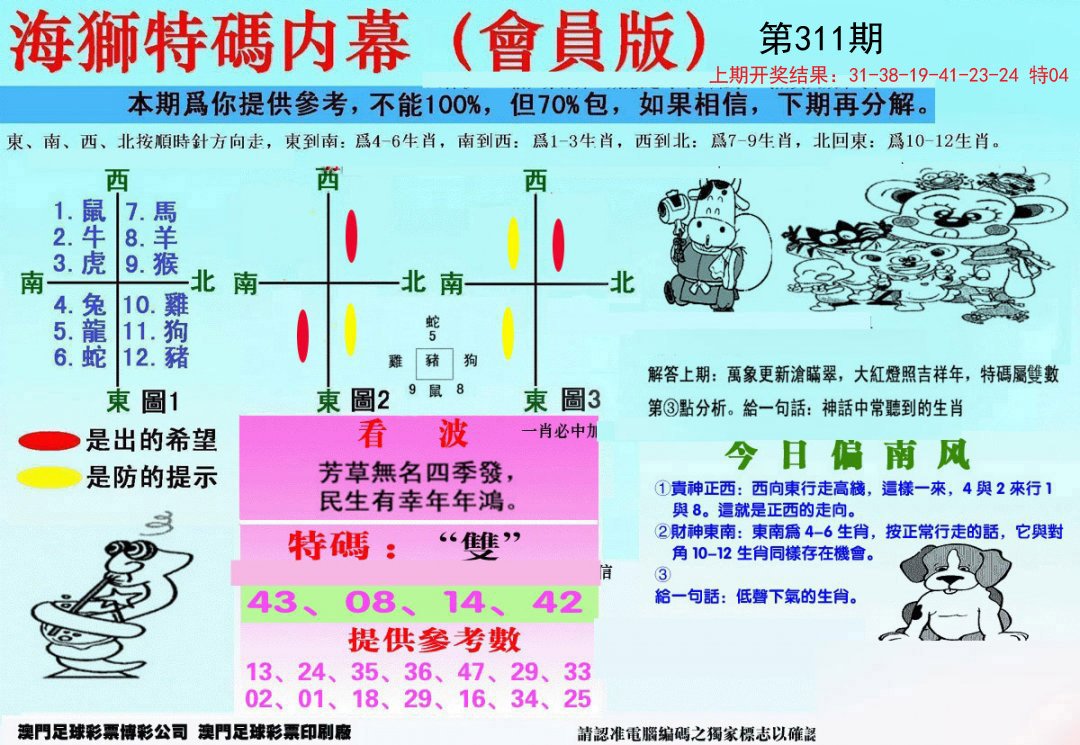2024311期另版海狮特码内幕报