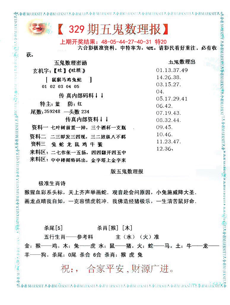 2024329期五鬼数理报