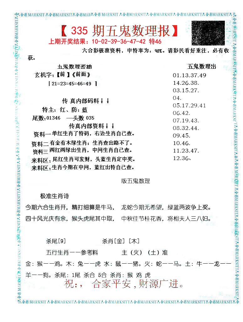 2024335期五鬼数理报