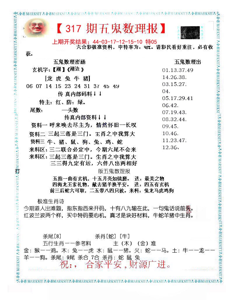 2024317期五鬼数理报