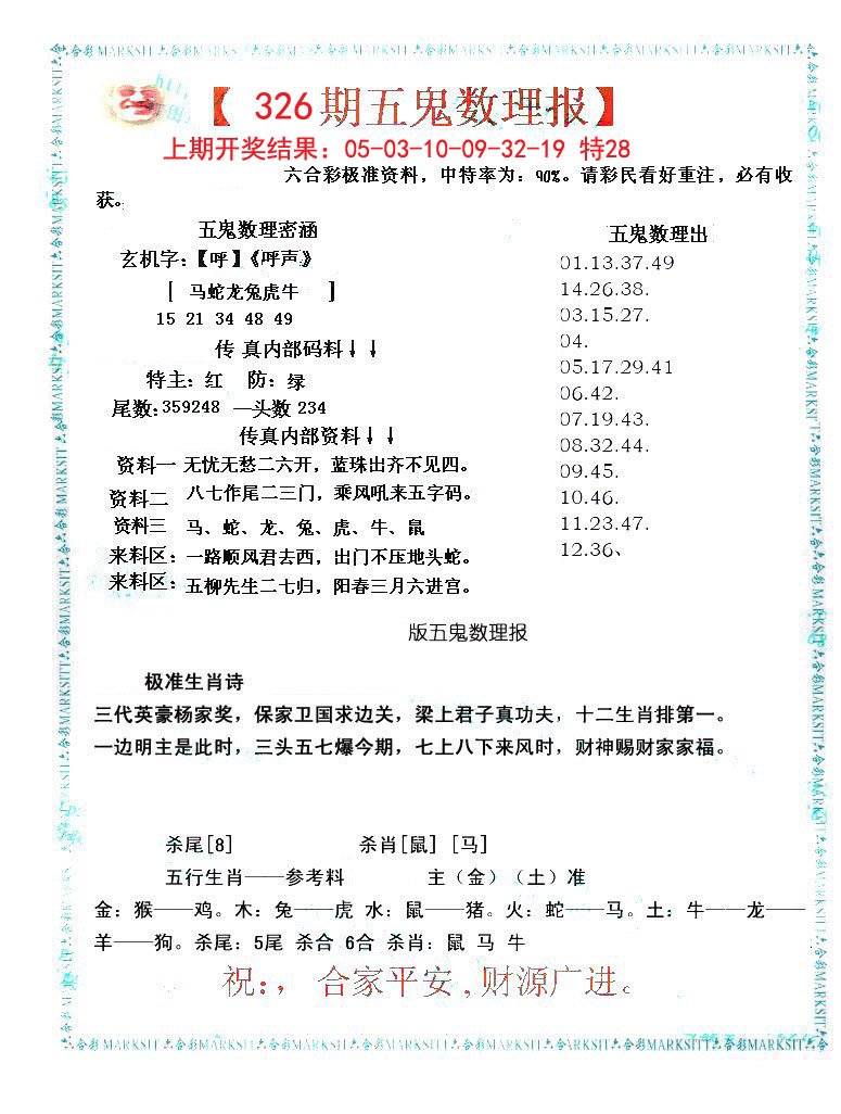 2024326期五鬼数理报