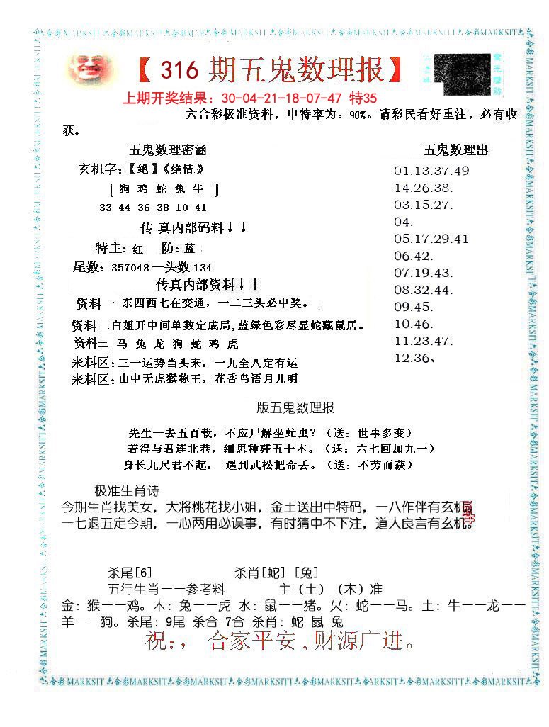 2024316期五鬼数理报