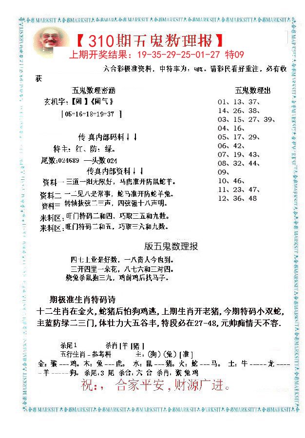 2024310期五鬼数理报