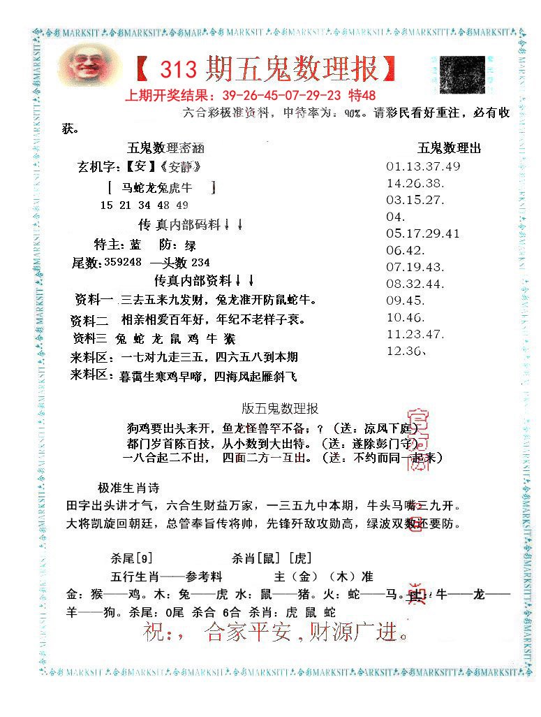2024313期五鬼数理报