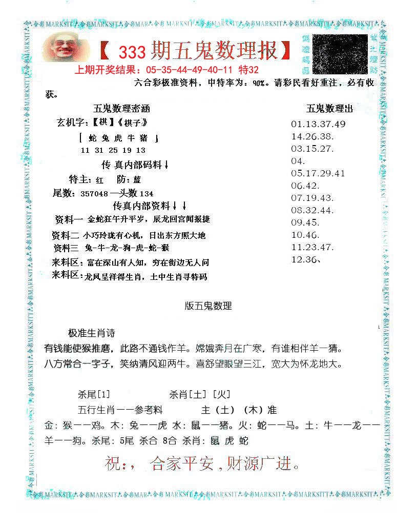 2024333期五鬼数理报