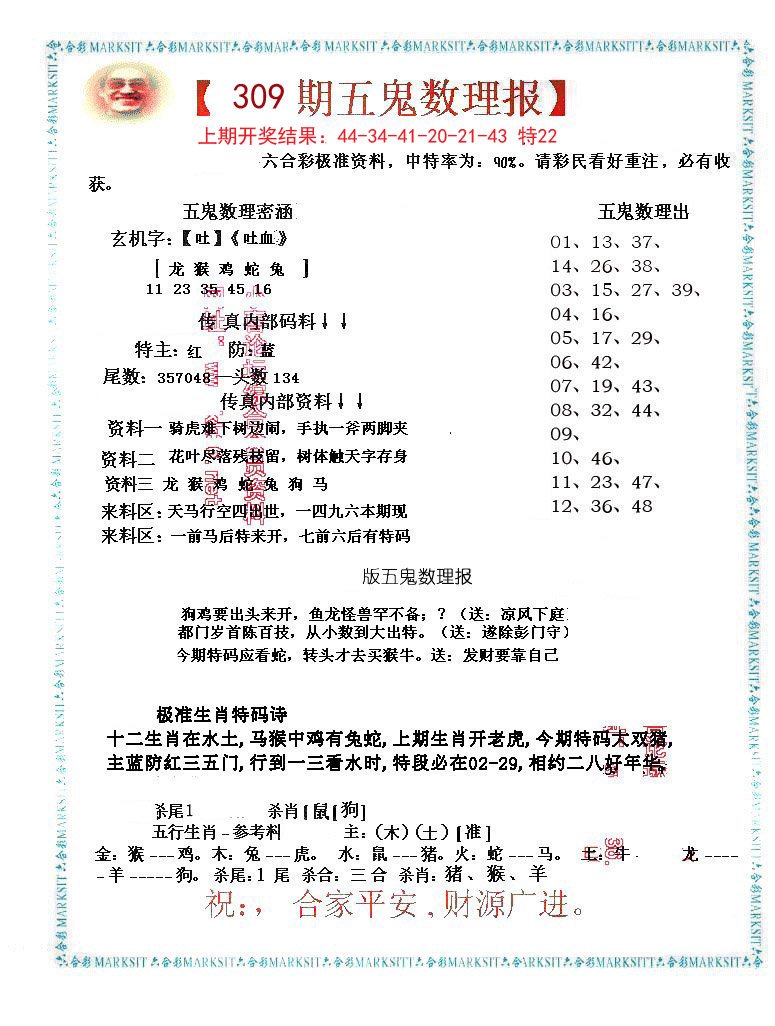 2024309期五鬼数理报