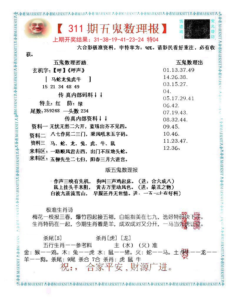 2024311期五鬼数理报