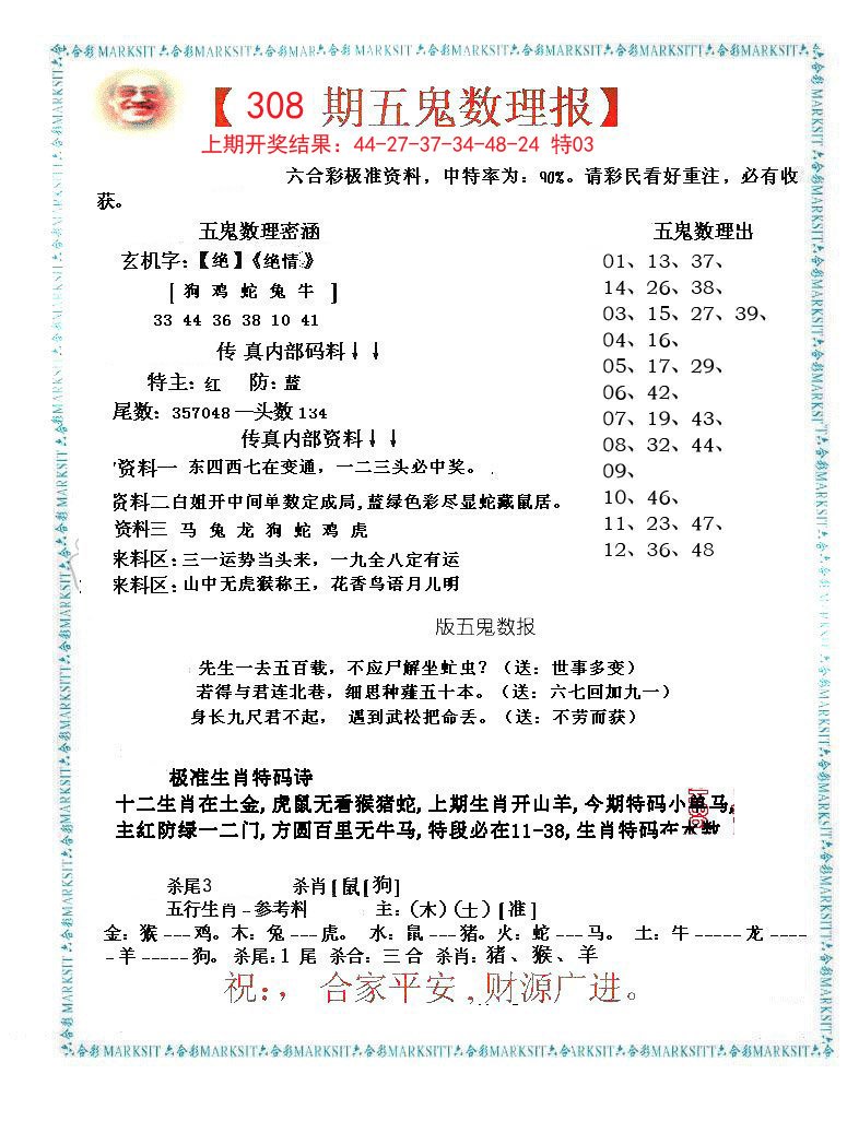 2024308期五鬼数理报