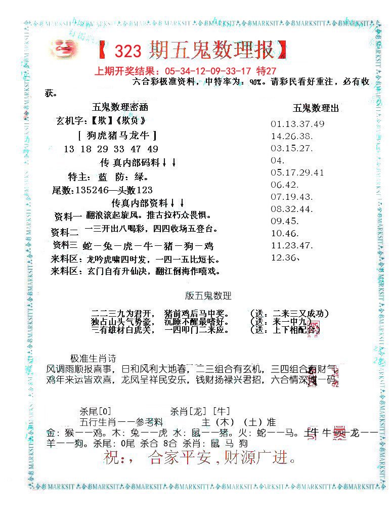 2024323期五鬼数理报