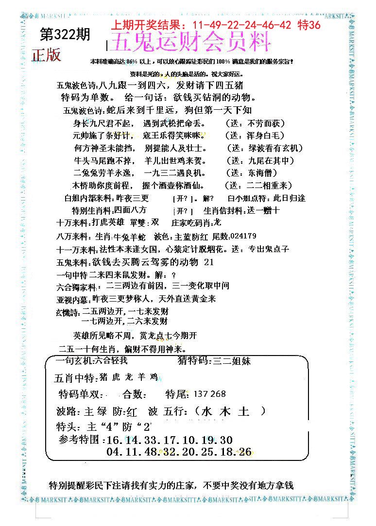 2024322期五鬼运财会员料