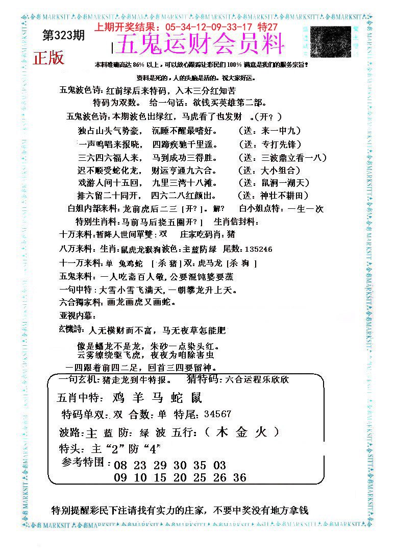 2024323期五鬼运财会员料