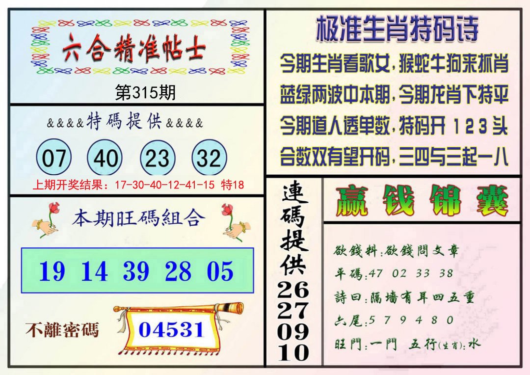 2024315期精准贴士