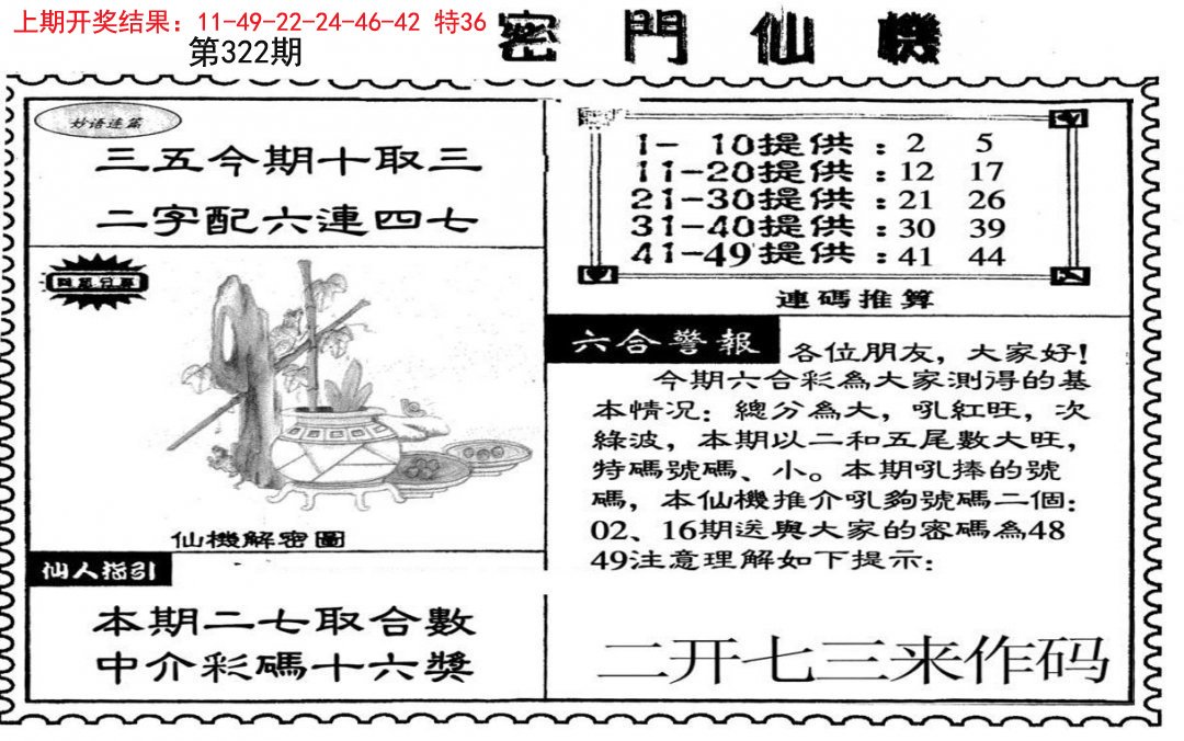 2024322期新密门仙机