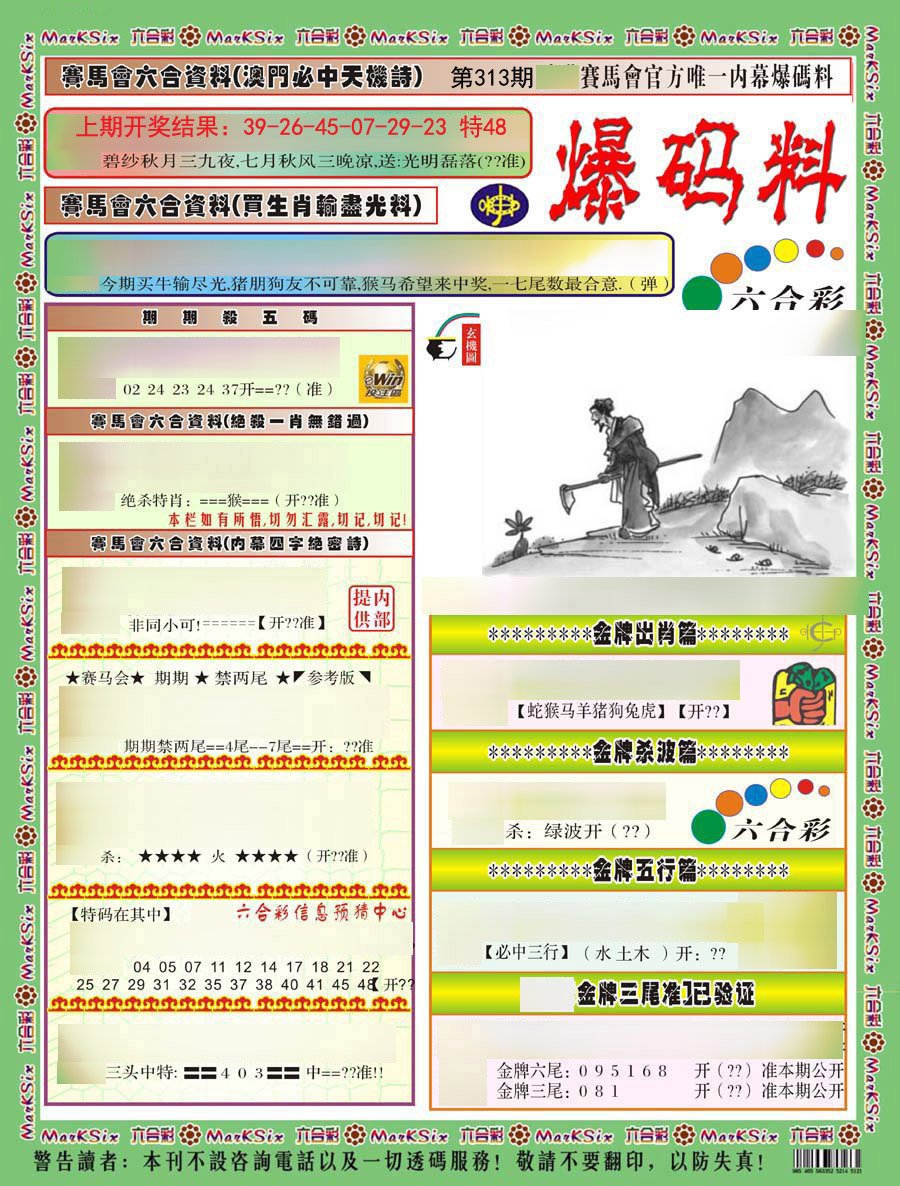 2024313期爆码料A)