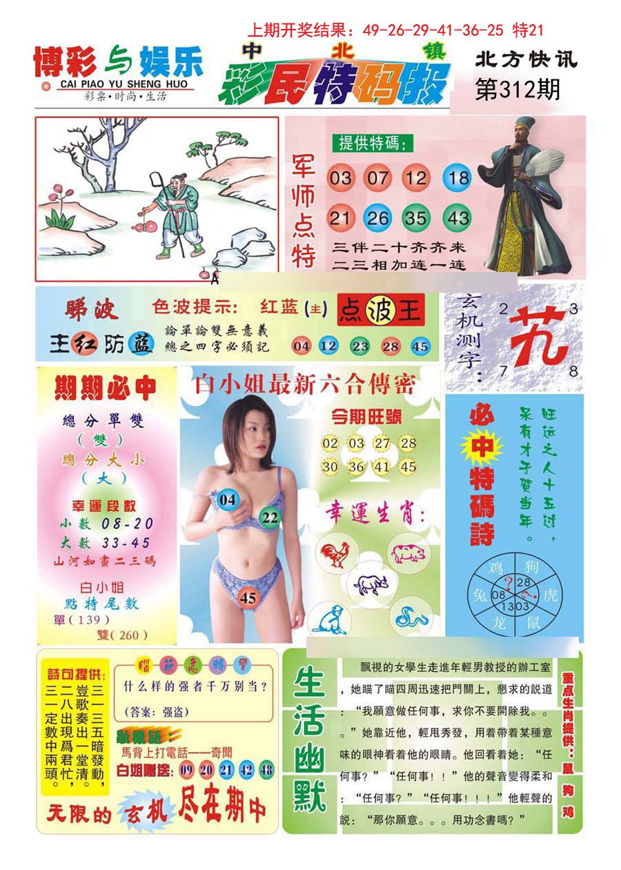 2024312期中北彩民特码报